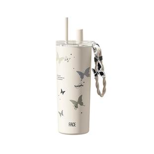 face吸管保温杯女生陶瓷覆层内胆大容量水杯2025新款随行保冷杯子