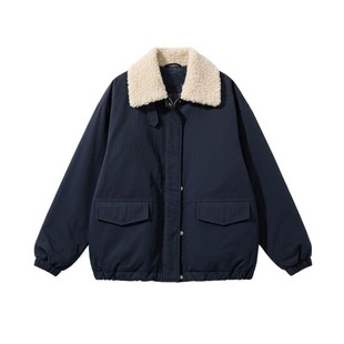 大码胖mm韩版羊羔毛拼接加厚棉服女款2025新款冬休闲保暖棉衣外套