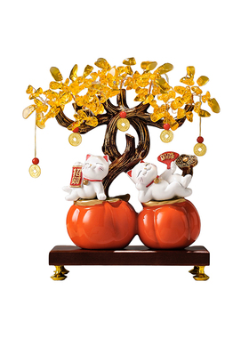 柿柿如意招财猫摆件发财树客厅