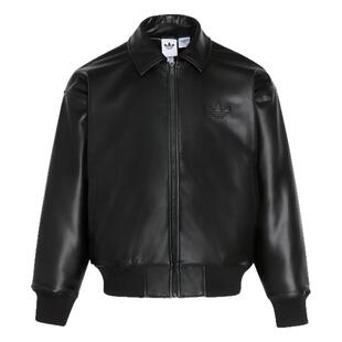 三叶草男子休闲加绒机车朋克摇滚运动宽松皮夹克外套IA7525