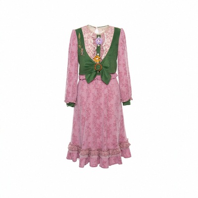 花间裳仙女粉毛呢连衣裙