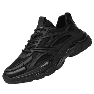 老爷车老爹鞋男款夏季透气网面鞋厚底内增高运动休闲鞋真皮潮男鞋