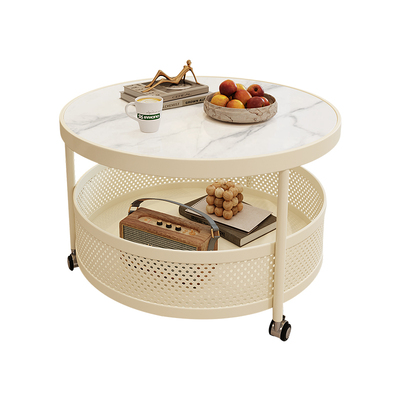阳台小户型轻奢高级感茶台岩板奶油风圆形民宿可移动茶几客厅家用