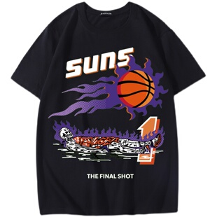 太阳队德文布克欧美潮牌短袖 美式复古街头宽松大码骷髅T恤上衣潮