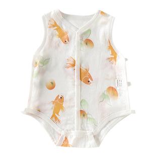 婴儿琵琶包屁衣夏季薄款竹棉纱布衣服宝宝无袖背心爬服婴儿连体衣
