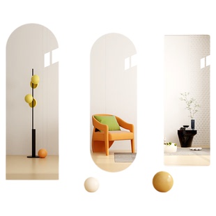 网红玻璃镜子贴墙自粘设计感全身镜壁挂式轻奢风穿衣镜异形试衣镜