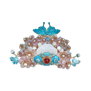 清月鹿鸣原创【秋蝶】仿李静训李小孩闹蛾扑花冠古风汉服发冠头饰