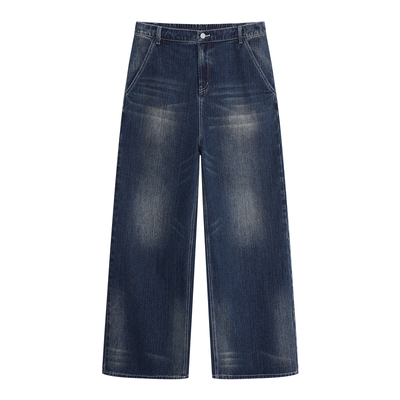 YUZI鱼子复古牛仔阔腿裤高腰大码