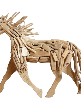 纯手工实木质马客厅电视柜摆件