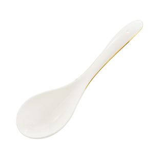 描金骨瓷汤勺长柄调羹勺子家用饭勺粥勺唐山陶瓷马戈酒店汤匙小勺