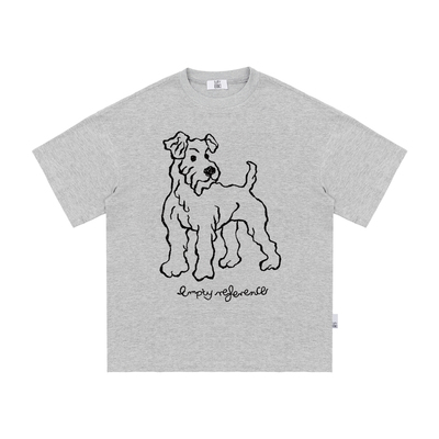 EMPTY REFERENCE 雪花肌理手绘猎狐梗印花上衣打底衫宽松短袖T恤