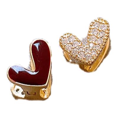 红色微镶满钻双面爱心耳钉