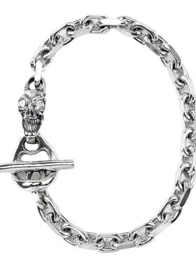 BWL双钻眼骷髅头手链纯银