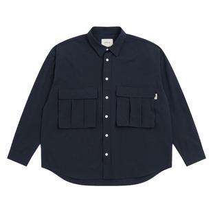 Batterup春秋新款上衣日系宽松纯色大口袋廓形长袖衬衫外套男潮牌