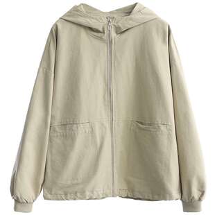 绿素棉连帽工装短外套女~2025春装新品 宽松休闲高密纯棉夹克上衣