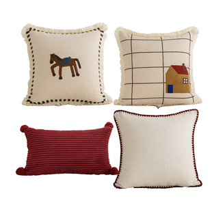 卡通小马抱枕可爱简约棉麻马新年靠枕客厅沙发靠背腰枕靠垫ins风