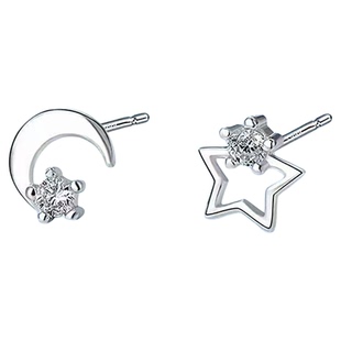 老凤祥足银星月耳钉新款纯银养耳洞耳棒小众耳饰生日礼物送女朋友