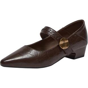 百思图2026春季商场新款尖头粗跟玛丽珍鞋小皮鞋女单鞋F5177AQ6