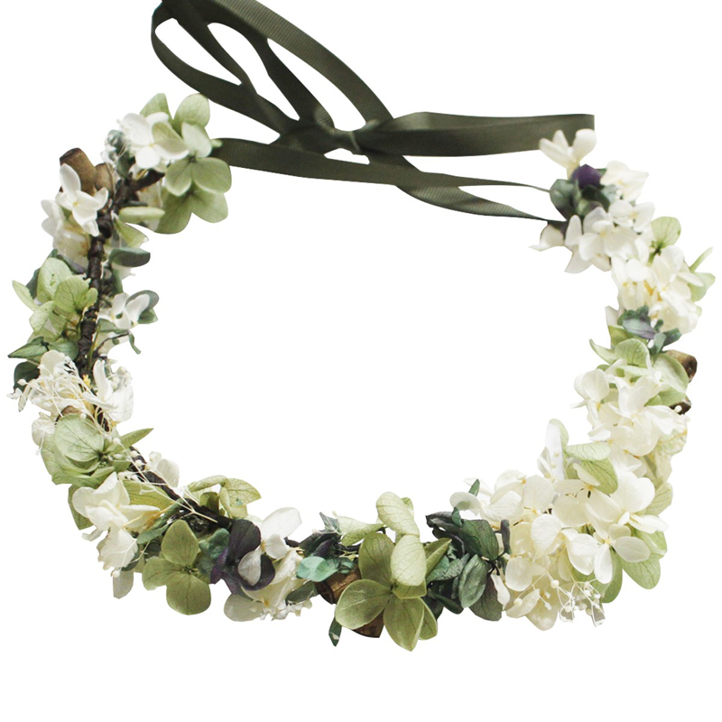 【青城与海】永生花原创设计森系豆沙绿色儿童花环婚礼新娘发饰