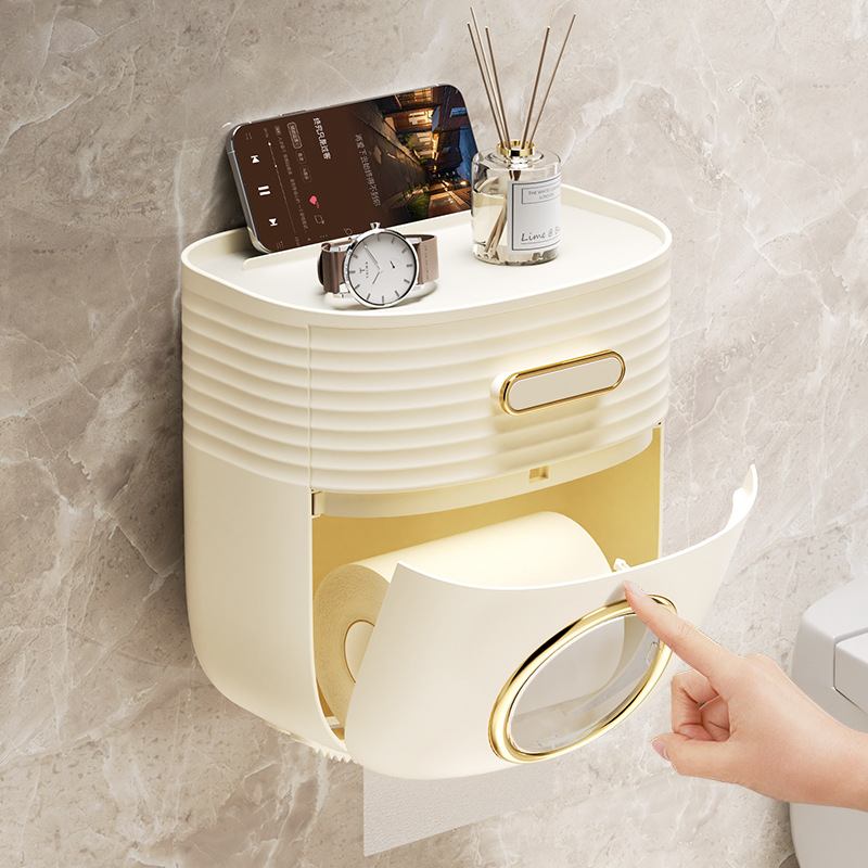 卫生间纸巾盒免打孔奶油风颜子高高级感纸盒置物架收纳盒值抽厕所