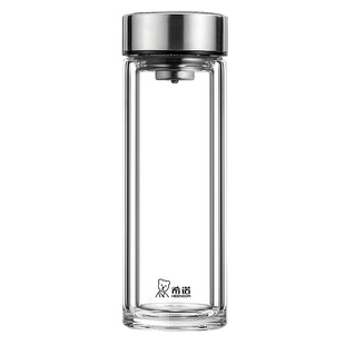 希诺玻璃杯官方正品水杯2026新款杯子男士双层女大容量抗菌泡茶杯