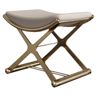 轻奢梳妆凳现代简约卧室矮凳大户型家用网红化妆凳不锈钢真皮茶凳