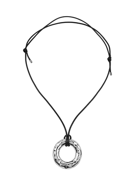 甜甜圈圆环吊坠项链长款锤纹镶钻可调节皮绳小众高级感秋冬新款