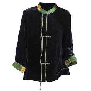 重磅真丝绒t恤女2026秋冬新长袖植绒时尚盘扣纯色桑蚕丝上衣外套