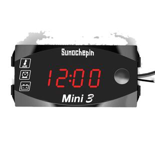 电动车摩托车改装电压表12V三合一数显电子表电瓶车时间表温度表