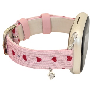 适用苹果手表11代爱心波点灯芯绒真皮表带applewatchSE星星挂饰细款iWatch10/9/8秋冬复古甜美小蛮腰皮质腕带