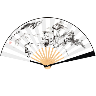 扇子折扇中国风红色古典手工男士古风定制雕刻丝绸大绢布扇礼品扇