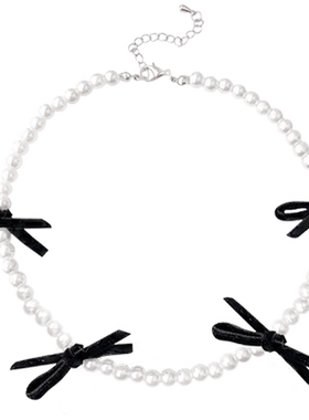 法式珍珠款蝴蝶结颈链项链