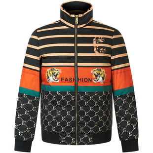 BM欧货条纹印花拼色轻薄款羽绒服男潮牌90白鸭绒外套男士冬季保暖