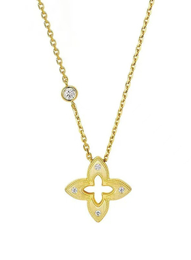 青芥金色拉丝镂空四叶草项链