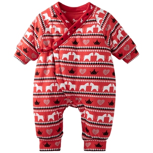 aqpa爱帕圣诞新年服夹棉婴儿连体衣冬保暖棉服新生儿宝宝衣服外出