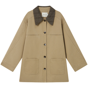 Halo Luu 风衣外套女春季2026新款韩系巴恩风翻领短款工装高级感