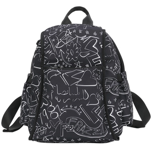 Frazzil/法姿休闲双肩背包新品黑色帆布简约旅行包欧风时尚女包潮