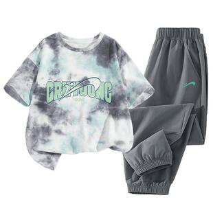 贵人鸟童装男童运动套装儿童夏季纯棉透气短袖t恤大童冰丝速干裤