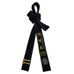 ITF国际跆拳道黑带鸣谦纯棉水洗绣字刺绣腰带大师道带5cm段位定制