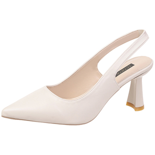 包头凉鞋2025新款法式复古尖头粗跟高跟鞋子后空女士职业工作单鞋