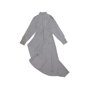 哟酷酷（末日战士）法式裁剪简约竖条纹修身显瘦不规则衬衣连衣裙