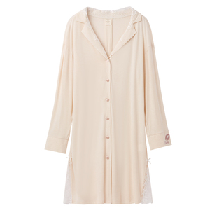 RoseTree衬衫式睡裙女春秋款长袖莫代尔蕾丝法式性感纯欲风睡衣裙