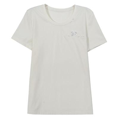 谜底T恤短袖女2025夏新品休闲日常手工钉珠合身X型上衣252MT0620