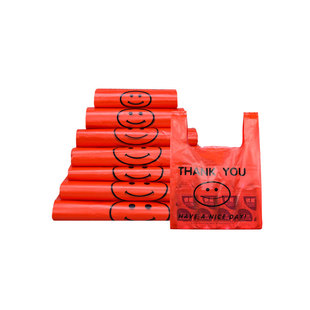 红色笑脸食品级塑料袋批发商用加厚一次性袋子超市手提方便打包袋