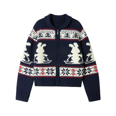 Uena藏青色羊毛针织开衫