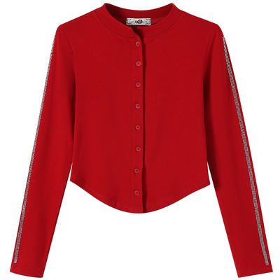 烫钻紧身短款外套女长袖开衫上衣