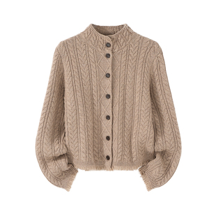 小禾【圆舞曲】绵羊毛混纺精致流苏微立领宽松绞花短毛针织开衫女