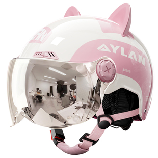 营缆头盔女士电动车可爱3c认证摩托车半盔安全帽防晒卡通四季通用