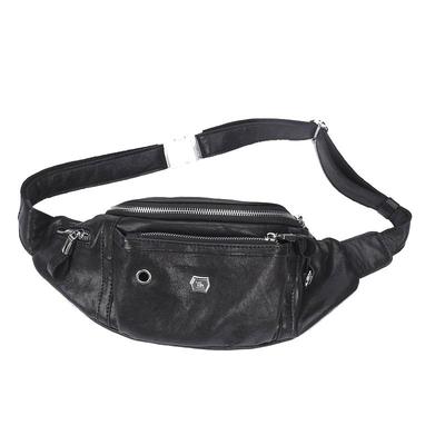 男士斜挎包羊皮腰包男款骑行胸包