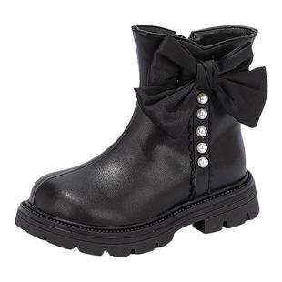 舞玛女童靴子儿童真皮马丁靴2025新款冬季小女孩加绒棉靴宝宝短靴